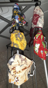 Face masks on a drying rack