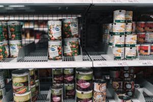 Canned goods on a shelf